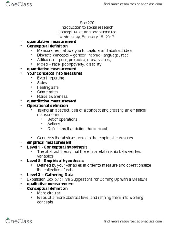 ASOC 220 Lecture Notes - Lecture 11: Operational Definition, Multiracial, Theoretical Definition thumbnail