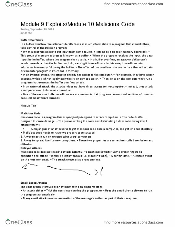 I CSI 124X Lecture Notes - Lecture 6: Malware, Email Client, Buffer Overflow thumbnail
