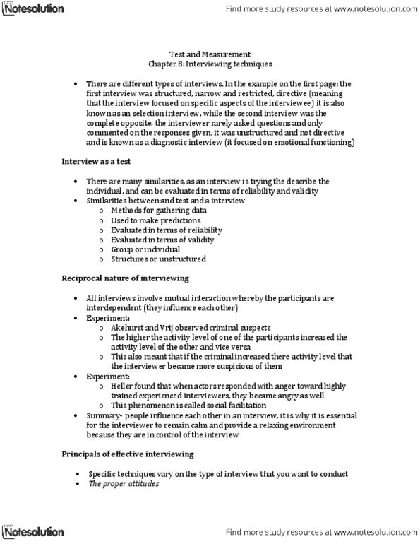 Psychology 2080A/B Chapter Notes - Chapter 8: Mental Status Examination, Job Performance, Structured Interview thumbnail