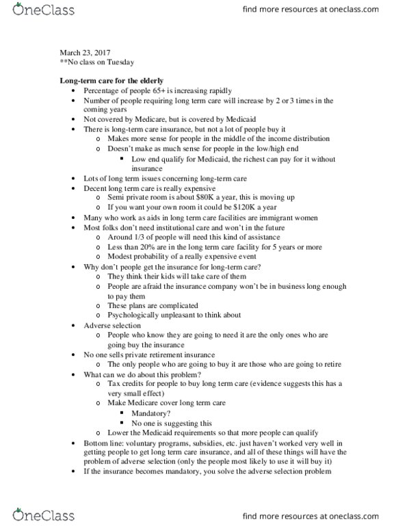 PSYC 5571 Lecture Notes - Lecture 11: Adverse Selection, Long-Term Care Insurance, Term Life Insurance thumbnail
