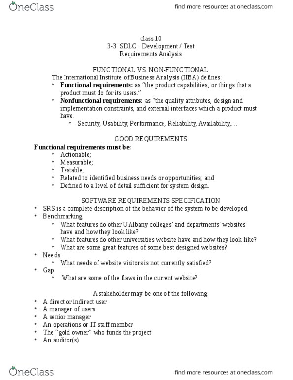 I INF 305 Lecture Notes - Lecture 10: Functional Requirement, Usability, Test Data thumbnail