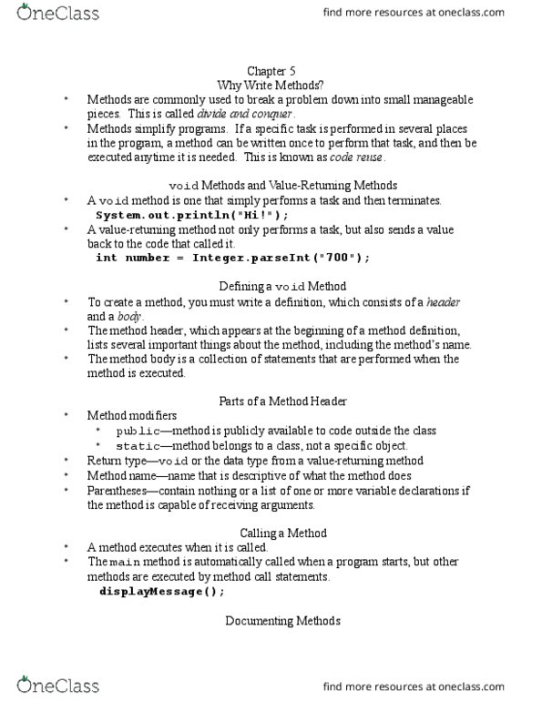 I CSI 201 Chapter Notes - Chapter 5: Code Reuse, Memory Address, Functional Decomposition thumbnail