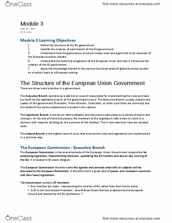 GMS 692 Lecture Notes - Lecture 3: Barroso Commission, President Of The European Commission, The Parliaments thumbnail
