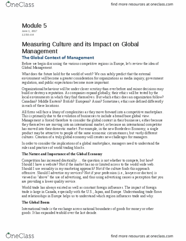 GMS 692 Lecture Notes - Lecture 5: International Trade, Culture Of The United Kingdom, International Business thumbnail
