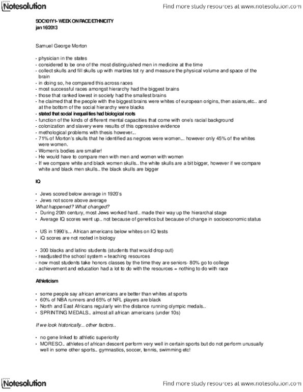 SOC101Y1 Lecture Notes - Jim Crow Laws, Genetic Diversity, Social Inequality thumbnail