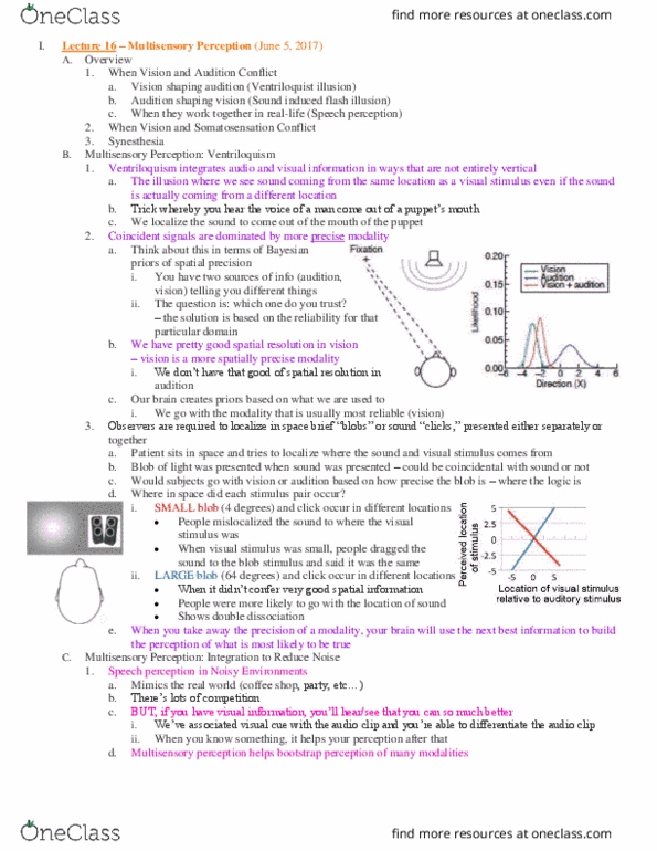 PSC 131 Lecture Notes - Lecture 16: Ventriloquism, Speech Perception, Synesthesia thumbnail