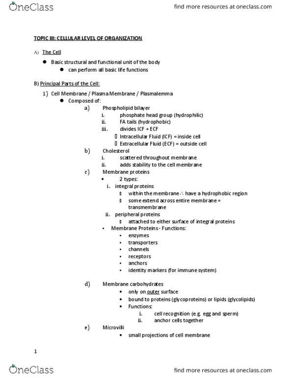 BIOL 1412 Lecture Notes - Lecture 3: Glycolipid, Microvillus, Hydrophile thumbnail