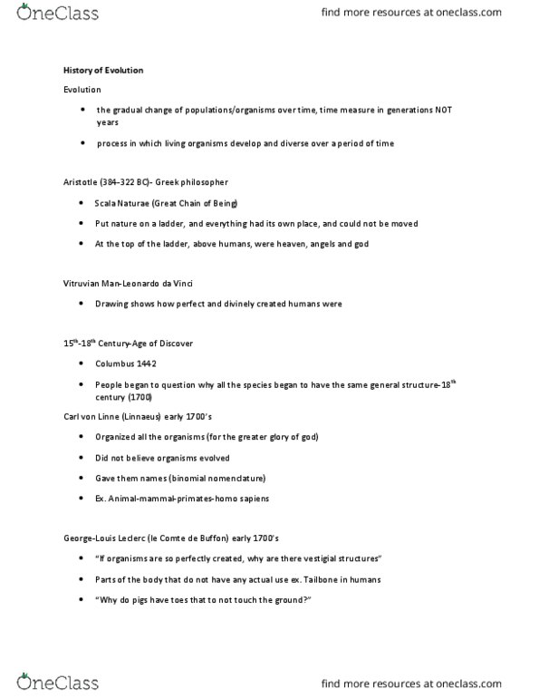 Biology 1001A Lecture Notes - Lecture 2: Carl Linnaeus, Georges-Louis Leclerc, Comte De Buffon, Binomial Nomenclature thumbnail