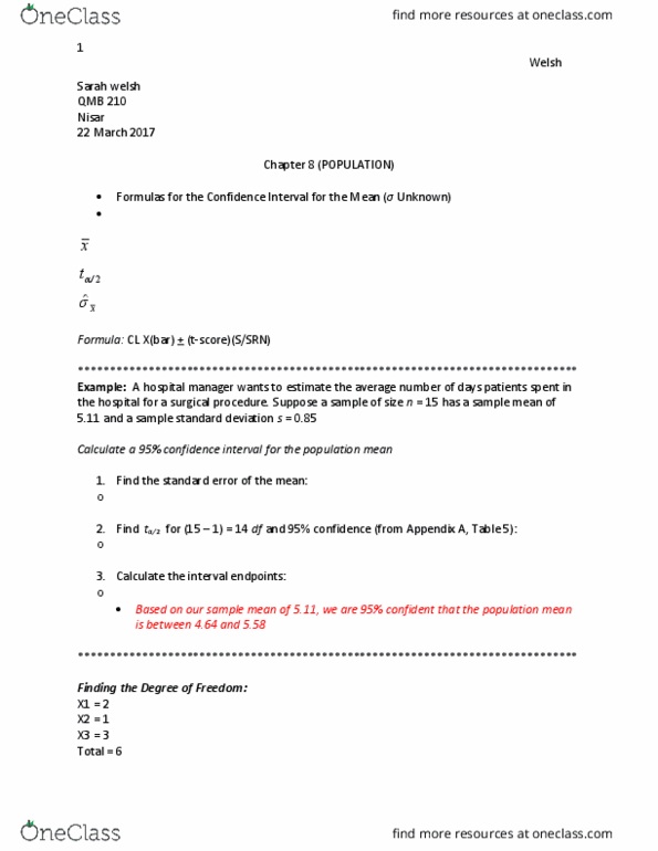 QMB-210 Lecture Notes - Lecture 21: Confidence Interval, Social Science Research Network, Standard Deviation thumbnail