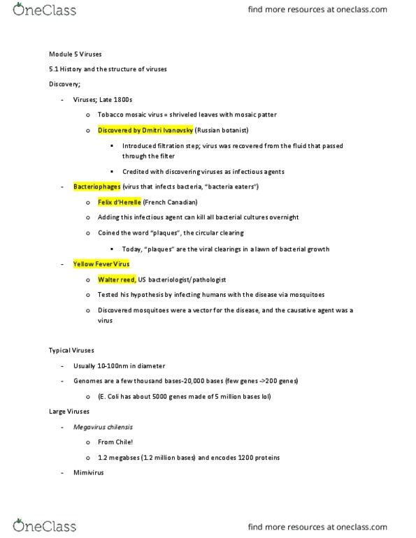 BIOL240 Lecture Notes - Lecture 6: Megavirus, Dmitri Ivanovsky, Tobacco Mosaic Virus thumbnail