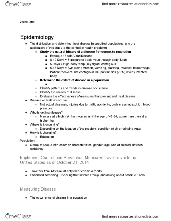 PBHL 301 Lecture Notes - Lecture 1: Ebola Virus thumbnail