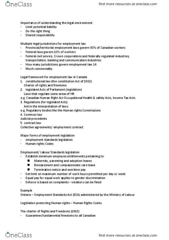 ADM 2337 Lecture Notes - Lecture 3: Canadian Human Rights Act, Reasonable Accommodation thumbnail