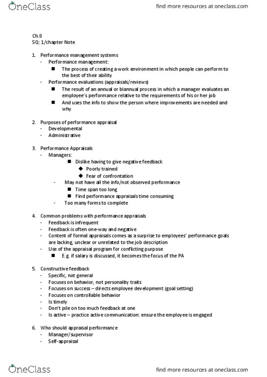 ADM 2337 Lecture Notes - Lecture 8: Performance Appraisal, Performance Management, Management System thumbnail