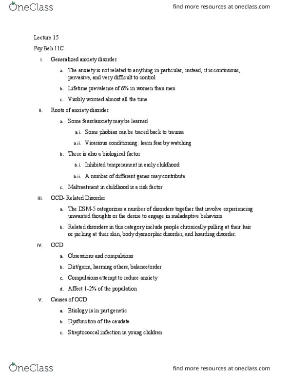 PSY BEH 11C Lecture Notes - Lecture 15: Body Dysmorphic Disorder, Major Depressive Episode, Generalized Anxiety Disorder thumbnail