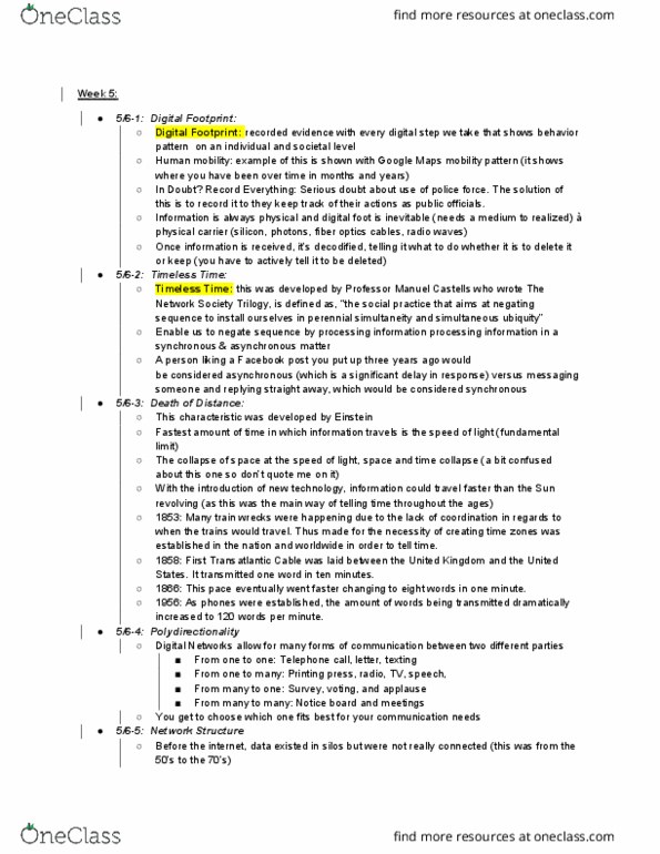 CMN 170 Lecture Notes - Lecture 1: Average Path Length, Manuel Castells, Transatlantic Telegraph Cable thumbnail