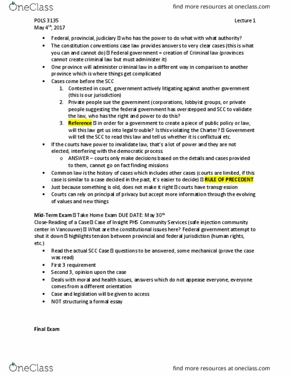 POLS 3135 Lecture Notes - Lecture 1: Parliamentary Privilege, Liberal Democracy, Parliamentary Sovereignty thumbnail