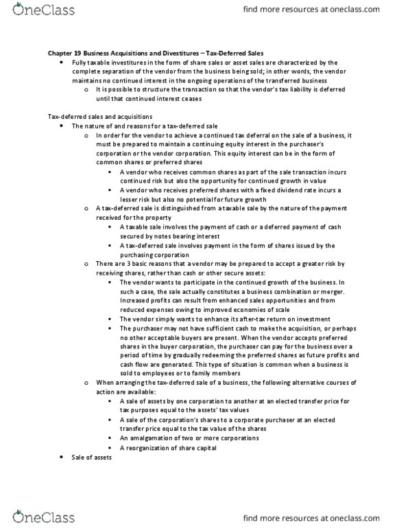 RSM424H1 Lecture Notes - Lecture 19: Tax Deferral, Cash Flow, Issued Shares thumbnail