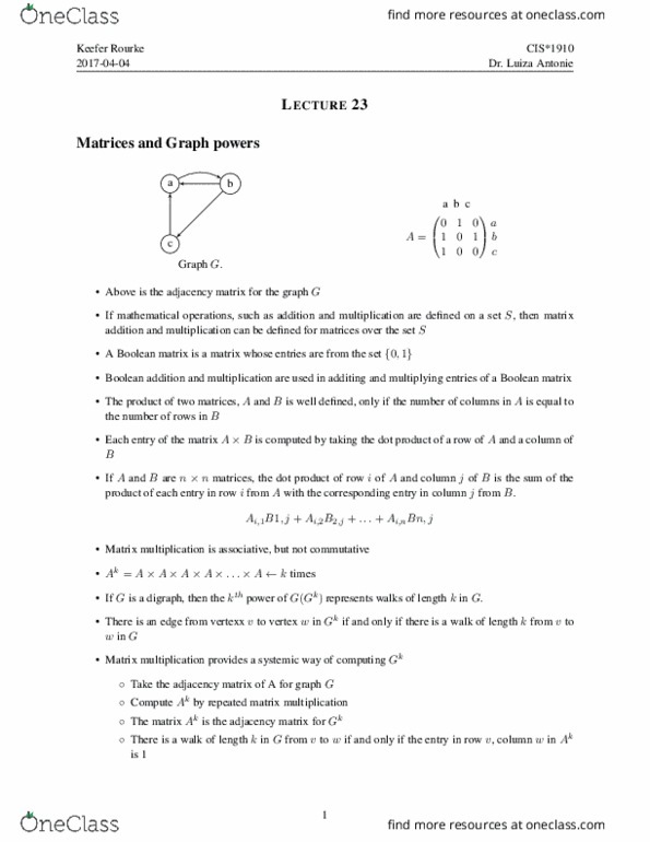 CIS 1910 Lecture Notes - Lecture 23: Matrix Addition, Luiza, Graph Operations thumbnail