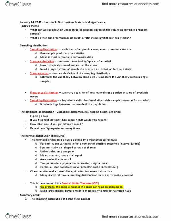 CRIM 320 Lecture Notes - Lecture 3: Confidence Interval, Interval Estimation, Statistical Inference thumbnail