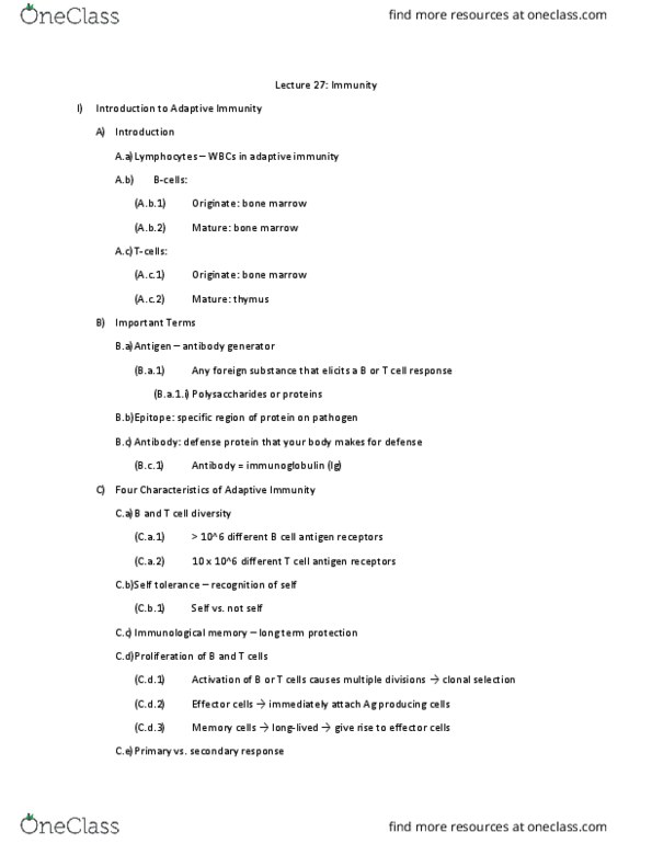 01:119:116 Lecture Notes - Lecture 27: Disulfide, Clonal Selection, B Cell thumbnail