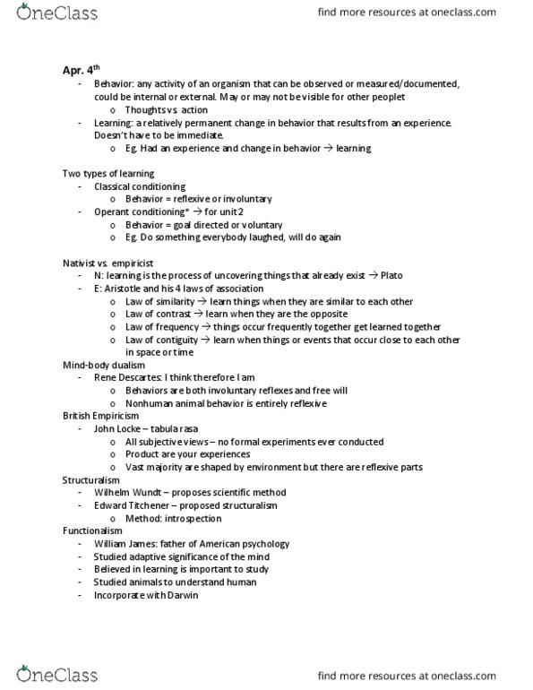 PSYC 1023 Lecture Notes - Lecture 2: Applied Behavior Analysis, Classical Conditioning, Radical Behaviorism thumbnail