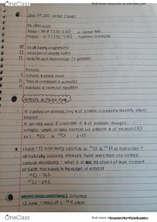 CHEM 1410 Lecture 2: Lecture 2 Notes 06-13 thumbnail