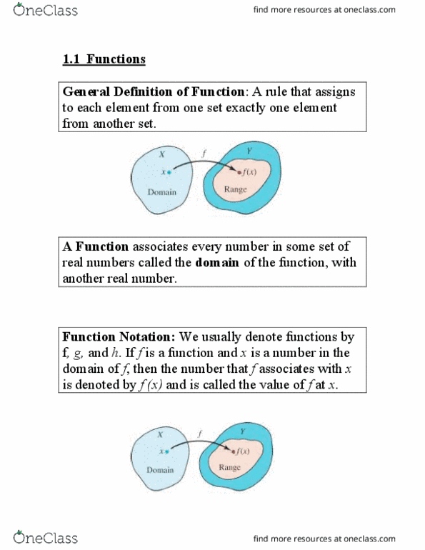 MATH 100 Chapter Function Notation and notes on domain and range: Function Notation thumbnail