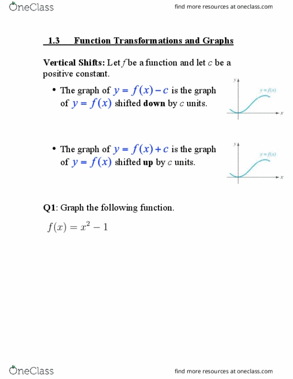 MATH 100 Chapter Function Transformations and Graphs: Graphs on how to draw Reflections, horizontal and vertical shifts thumbnail