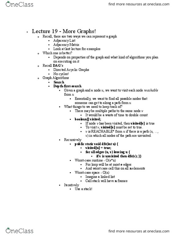 CS 2110 Lecture Notes - Lecture 19: Adjacency Matrix, Linked List, Dfs Furniture thumbnail