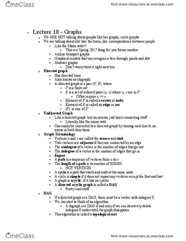 CS 2110 Lecture Notes - Lecture 18: Directed Acyclic Graph, List Of Algorithms, Topological Sorting thumbnail