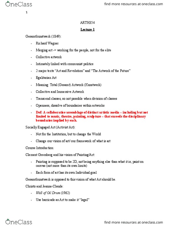 ARTH 354 Lecture Notes - Lecture 1: Joseph Beuys, Social Sculpture, The Communist Manifesto thumbnail