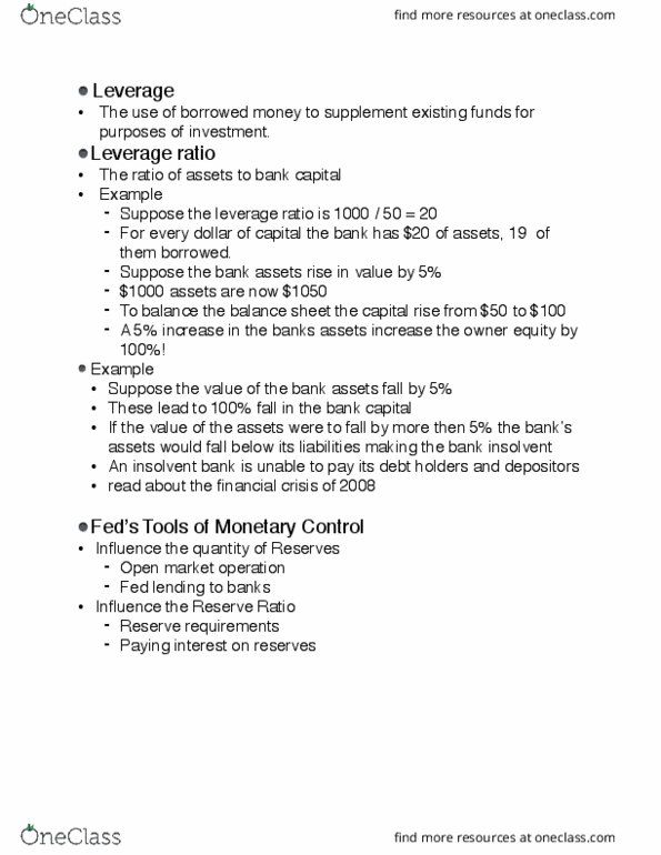 ECON 1100 Lecture Notes - Lecture 11: Open Market Operation, Reserve Requirement, Money Supply thumbnail
