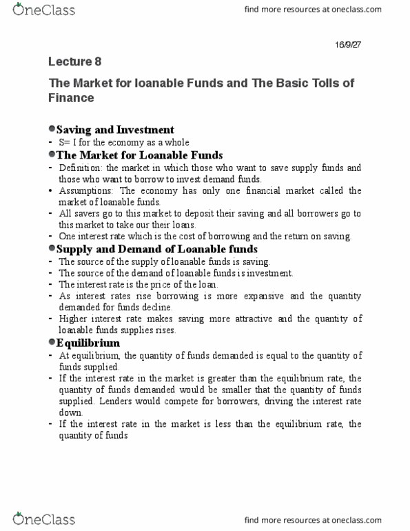 ECON 1100 Lecture Notes - Lecture 7: Loanable Funds thumbnail