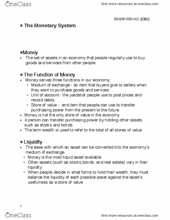 ECON 1100 Lecture Notes - Lecture 6: Market Liquidity, Debit Card thumbnail