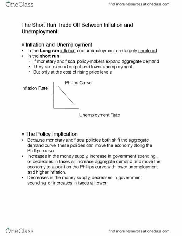 ECON 1100 Lecture Notes - Lecture 1: Phillips Curve, Monetary Policy, Aggregate Demand thumbnail