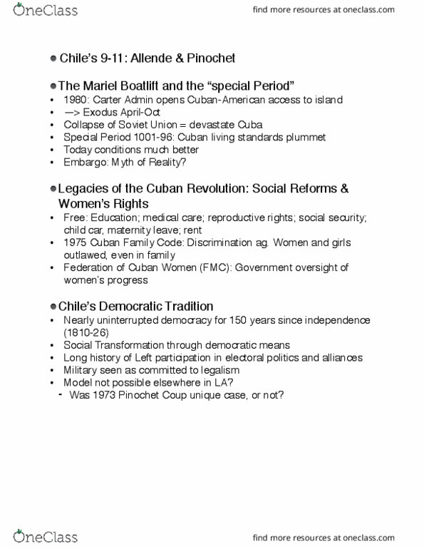 HIST 1400 Lecture Notes - Lecture 2: Mariel Boatlift, Cuban Revolution, Special Period thumbnail