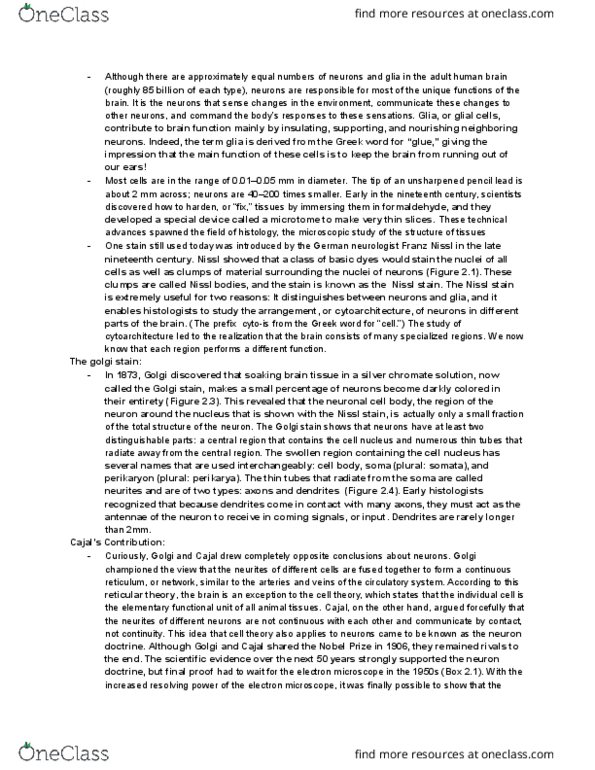 NROB60H3 Chapter Notes - Chapter 2: Golgi'S Method, Endoplasmic Reticulum, Axon Terminal thumbnail