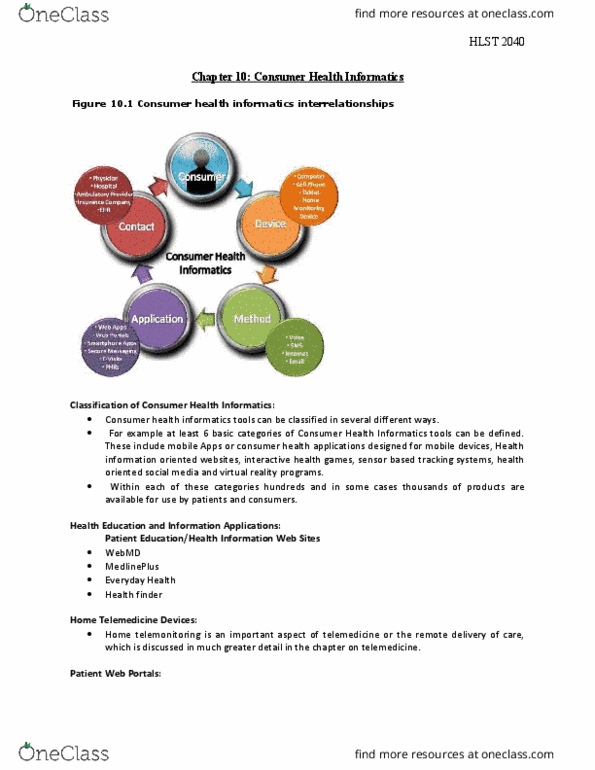 HLST 2040 Chapter Notes - Chapter 10: Health Informatics, Electronic Health Record, Web Portal thumbnail