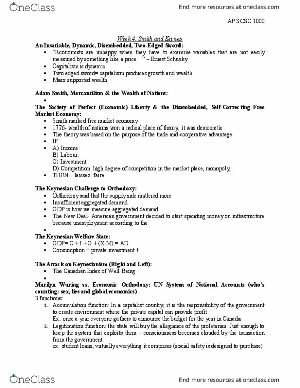 SOSC 1000 Lecture Notes - Lecture 7: Marilyn Waring, Keynesian Economics, Mercantilism thumbnail