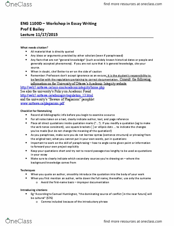 ENG 1100 Lecture Notes - Lecture 10: Secondary Source, Note-Taking, Institute For Operations Research And The Management Sciences thumbnail