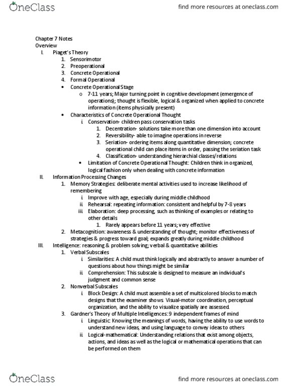 PSY 213 Lecture Notes - Lecture 7: Intelligence Quotient, Theory Of Multiple Intelligences, Metacognition thumbnail