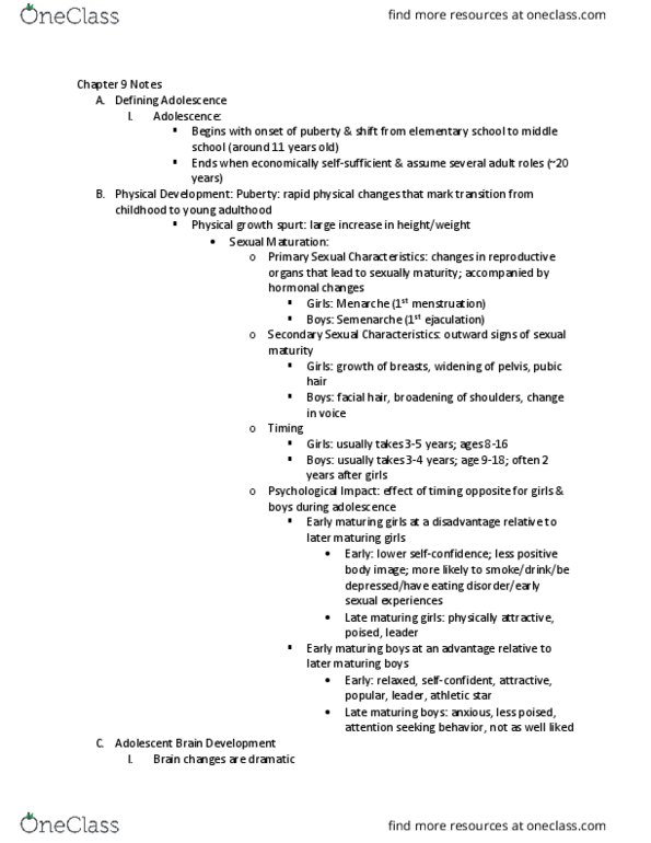 PSY 213 Lecture Notes - Lecture 9: Pubic Hair, Menarche, Ejaculation thumbnail