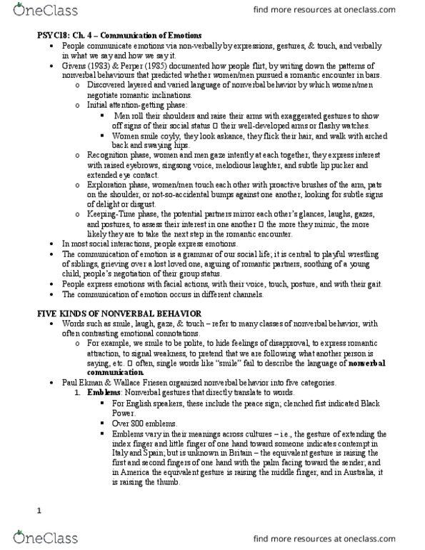 PSYC18H3 Chapter Notes - Chapter 4: Paul Ekman, Nonverbal Communication, The Embarrassment thumbnail