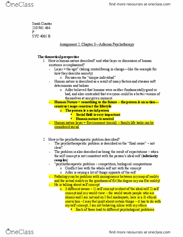 PSYC 4061 Lecture Notes - Lecture 4: Classical Adlerian Psychology, Major Depressive Disorder, Inferiority Complex thumbnail