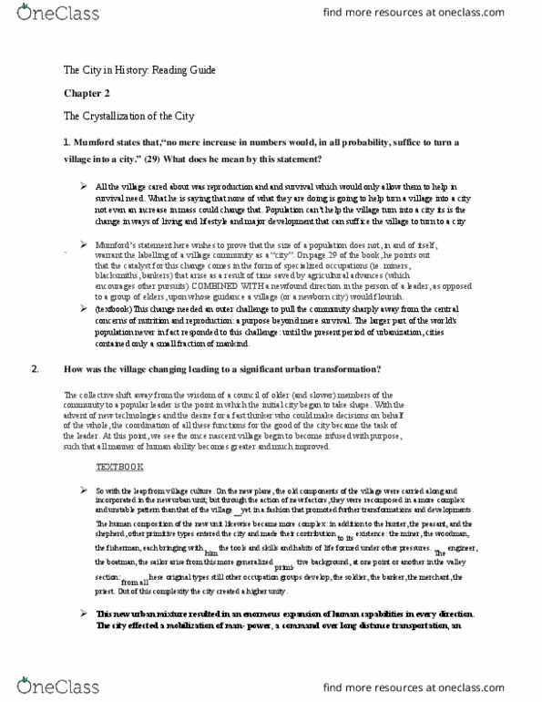 SOSC 1740 Chapter Notes - Chapter 3: Urban Revolution, Urban Unit, Archaism thumbnail