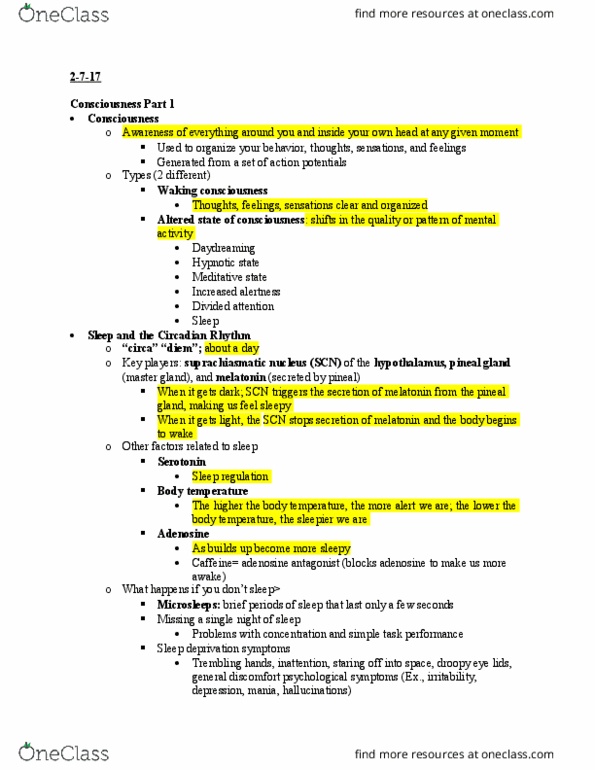 PSYC 2000 Lecture Notes - Lecture 8: Fatal Familial Insomnia, Sleep Deprivation, Suprachiasmatic Nucleus thumbnail