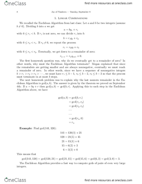 MTH 314 Lecture Notes - Lecture 6: Euclidean Algorithm, Linear Combination, Becquerel thumbnail