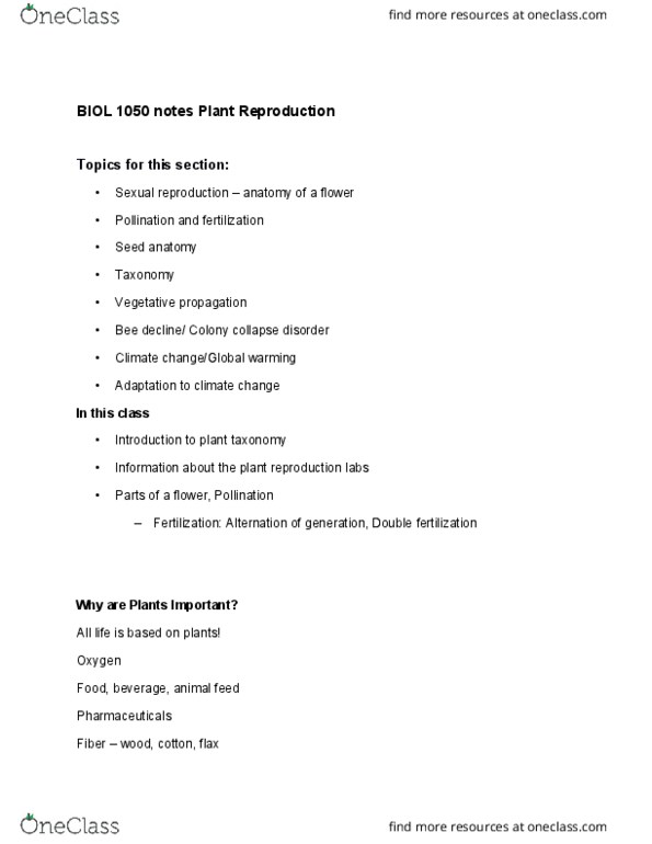 BIOL 1050 Lecture Notes - Lecture 1: Brassica Juncea, Rapeseed, Colony Collapse Disorder thumbnail