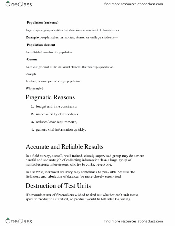 BUS 402 Lecture Notes - Lecture 5: Telephone Directory, Nonprobability Sampling, American Medical Association thumbnail