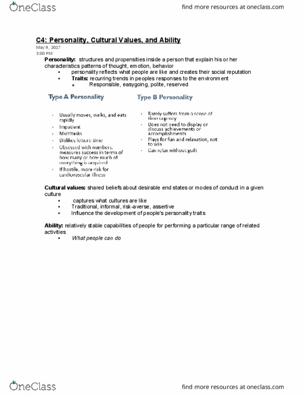 AFM280 Chapter Notes - Chapter 4: Job Satisfaction, Trait Theory, Future Orientation thumbnail